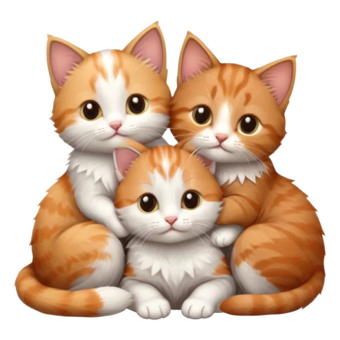 3 tiny kittens cuddling together all different colours, the first one is grey and white, the second is ginger and white and the third is brown tabby and white sticker