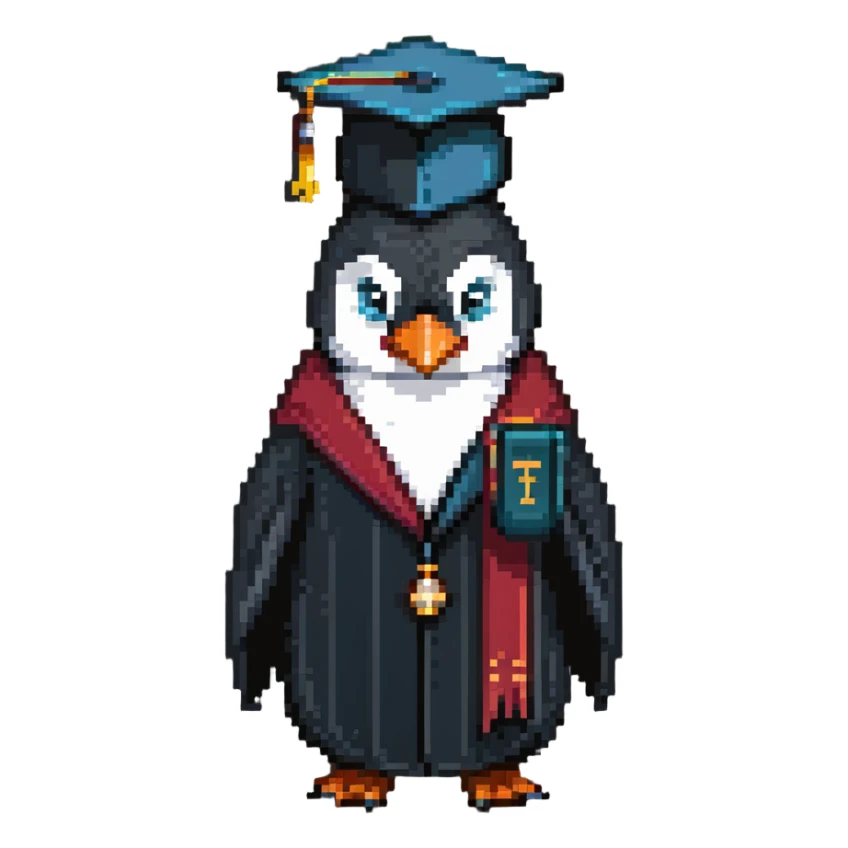 penguin headmaster with mortarboard hat and professor gown sticker