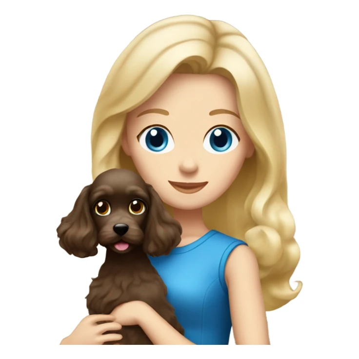 Old blue eyed blonde lady with long straight hair with dark brown Cockapoo puppy dog sticker