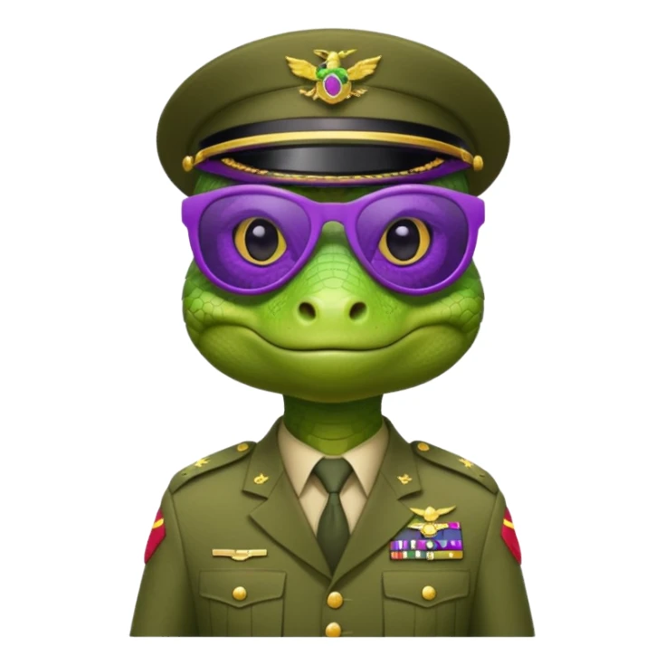 Lizard in militaryuniform with purple sunglasses. sticker