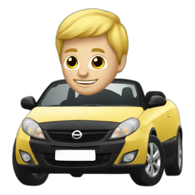 A blonde man driving a Black Opel Tigra cabrio sticker
