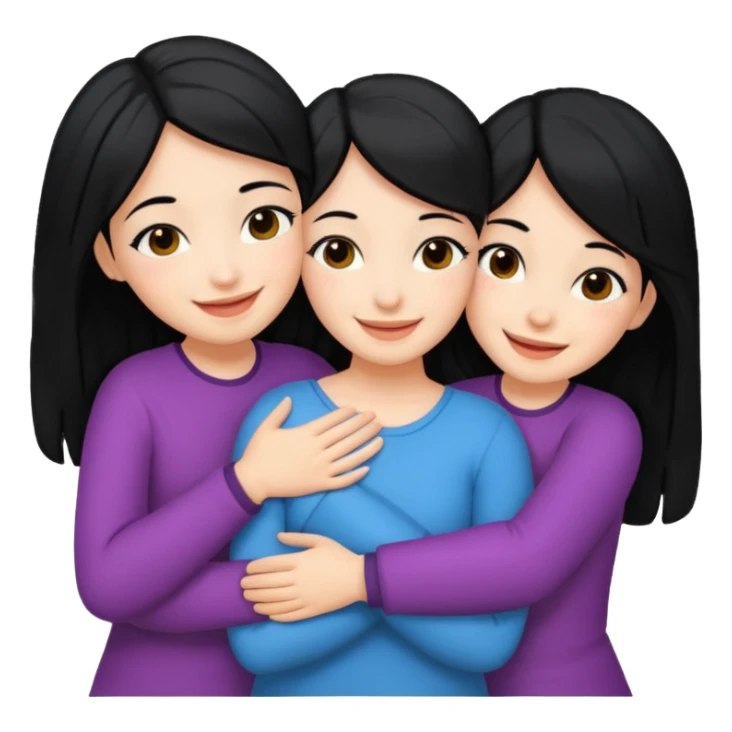 3 girls hugging emoji With black hair sticker