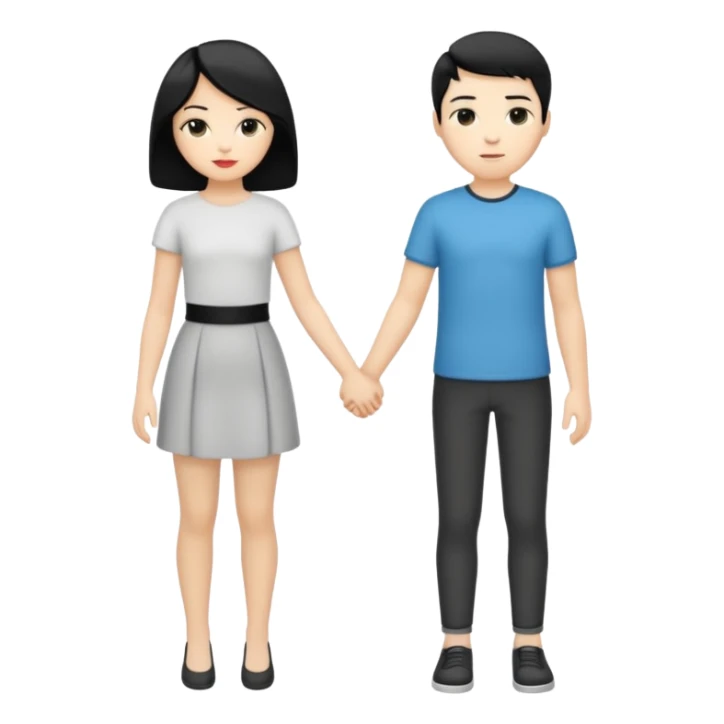 Dois jovens brancos um de cabelo preto e outro loiro com penteado moderno, de corpo inteiro e mãos dadas sticker