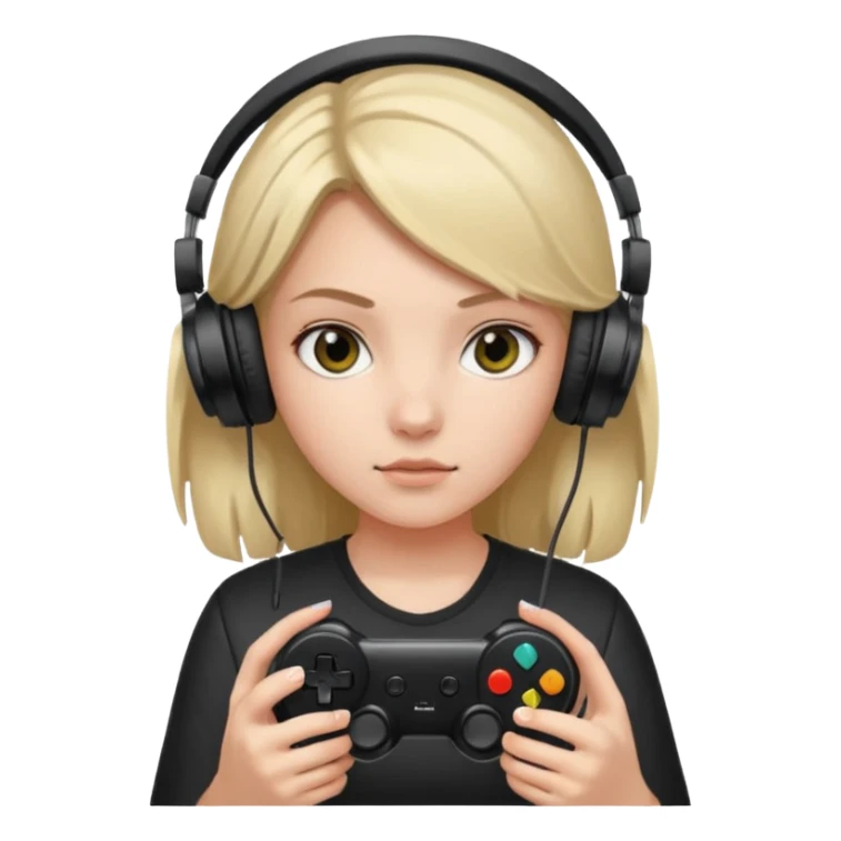 girl with headphones holding all black game controller sticker
