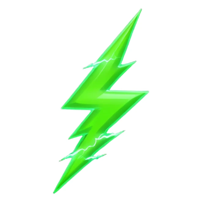 A single neon green lightning bolt emoji, glossy and smooth, vibrant neon green color, high detail, simple and cute design, isolated on white background, centered composition

 sticker