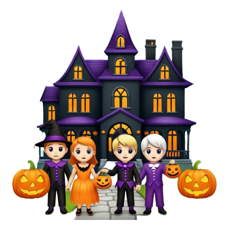 Kids trick or treating at a mansion sticker