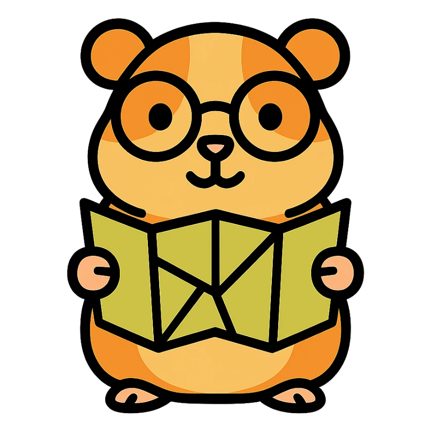 studious guinea pig with glasses holding a map, cute outlined colorful style sticker