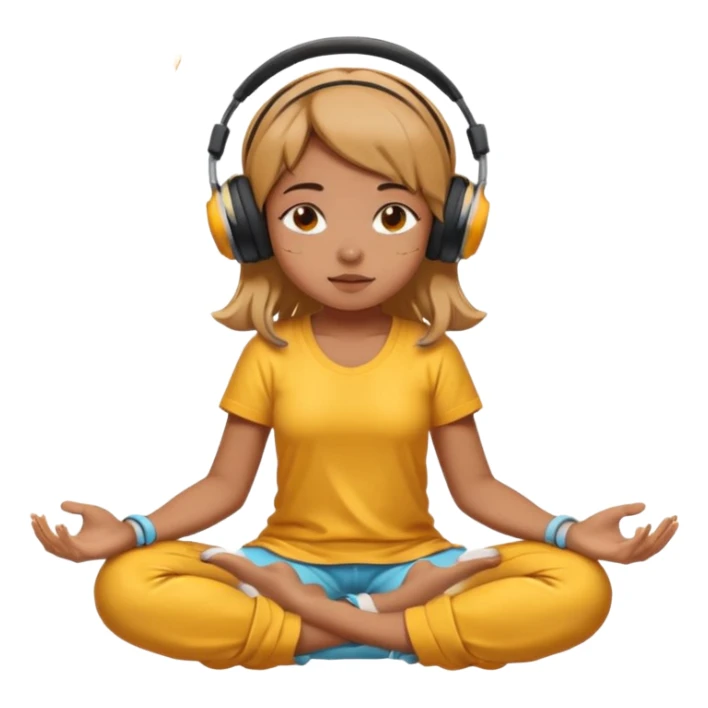 This girl(🧘🏻‍♀️) is sitting cross-legged in a meditation pose, wearing headphones(🎧) and listening to music. The song is so good that honey is dripping from her ears, and her expression is completely dazed because she’s enjoying the music so much. sticker