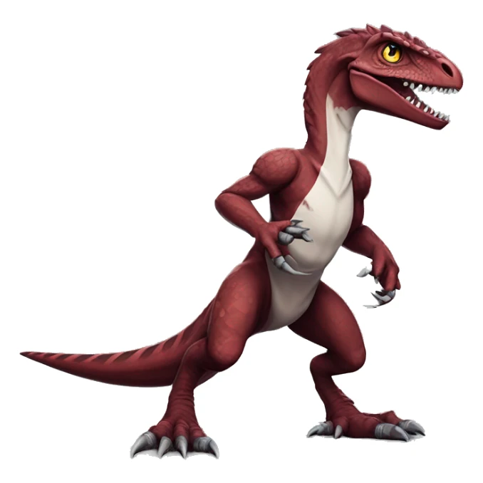 Maroon edgy badass modern handsome punk velociraptor-dragon-Digimon, full body sticker