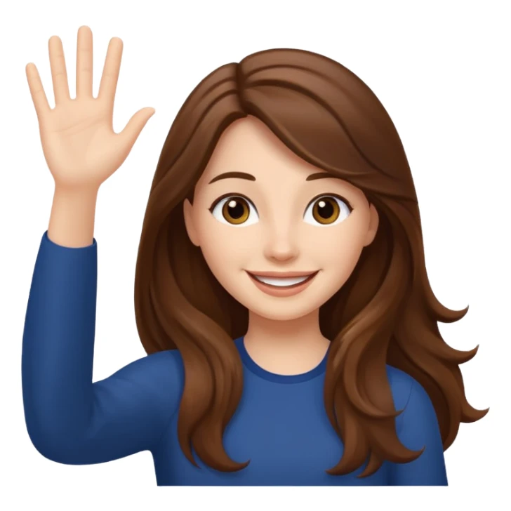 long lenght hair brown and say hi with hand sticker