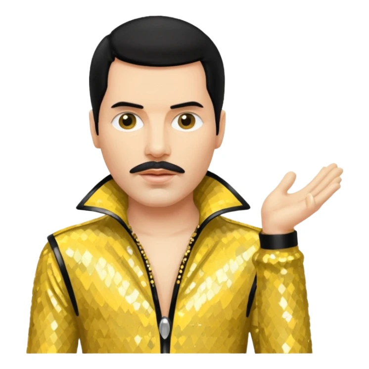 Freddie Mercury with black hair, yellow sequin outfit sticker