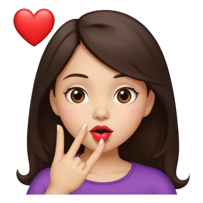 Dark brown haired girl with a mischievous expression blowing a kiss, with a heart.   sticker