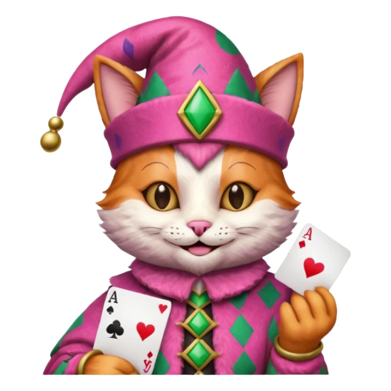 court jester cat medieval, poker card ace, pink sticker