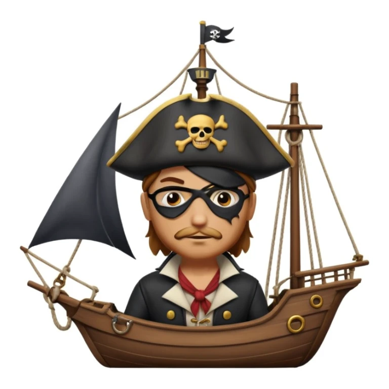 pirate with eye sailing a ship in strom sea background sticker