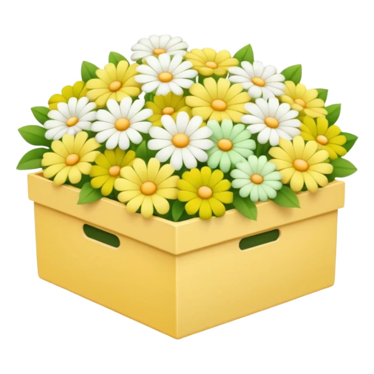 box full of yellow, white and green flowers. pastel colors sticker