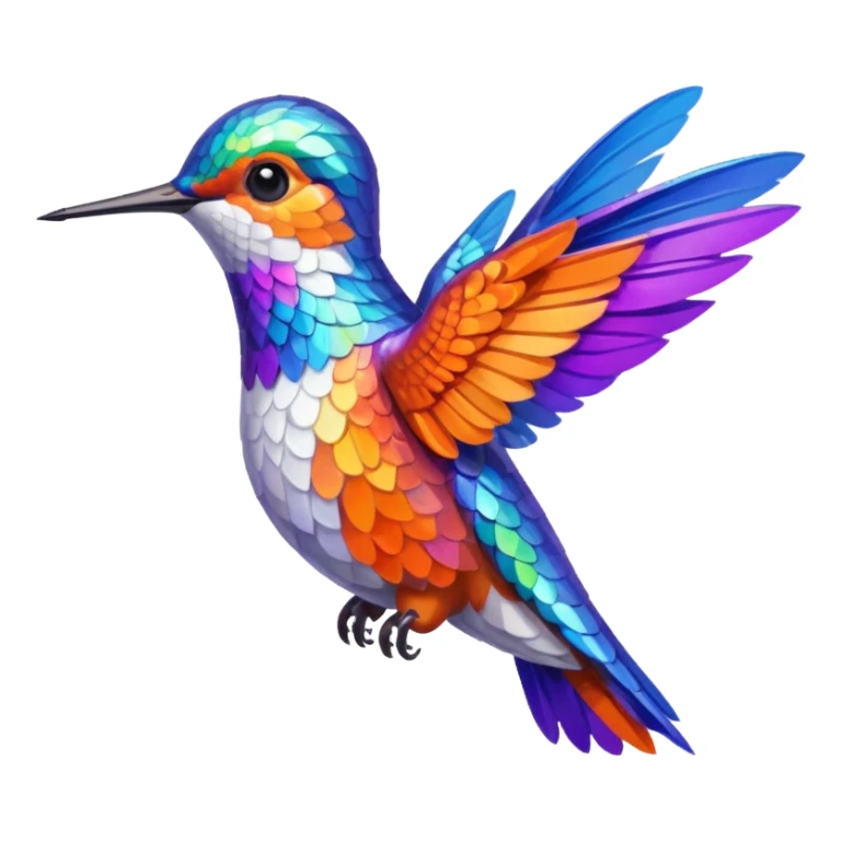 a hummingbird with orange, white, blue, and purple feathers sticker