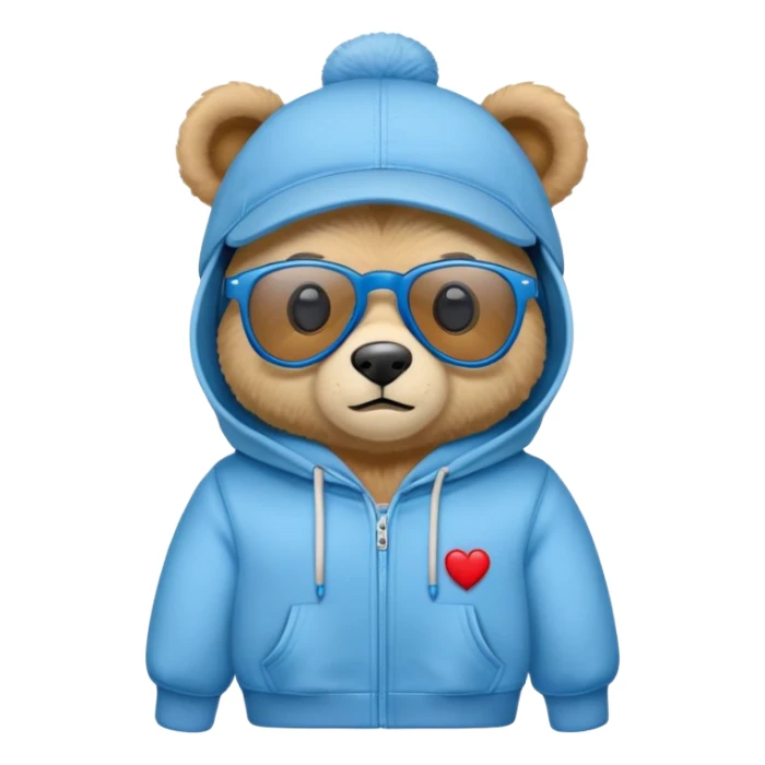 oso de peluche con sudadera azul, gorra roja, lentes  sticker