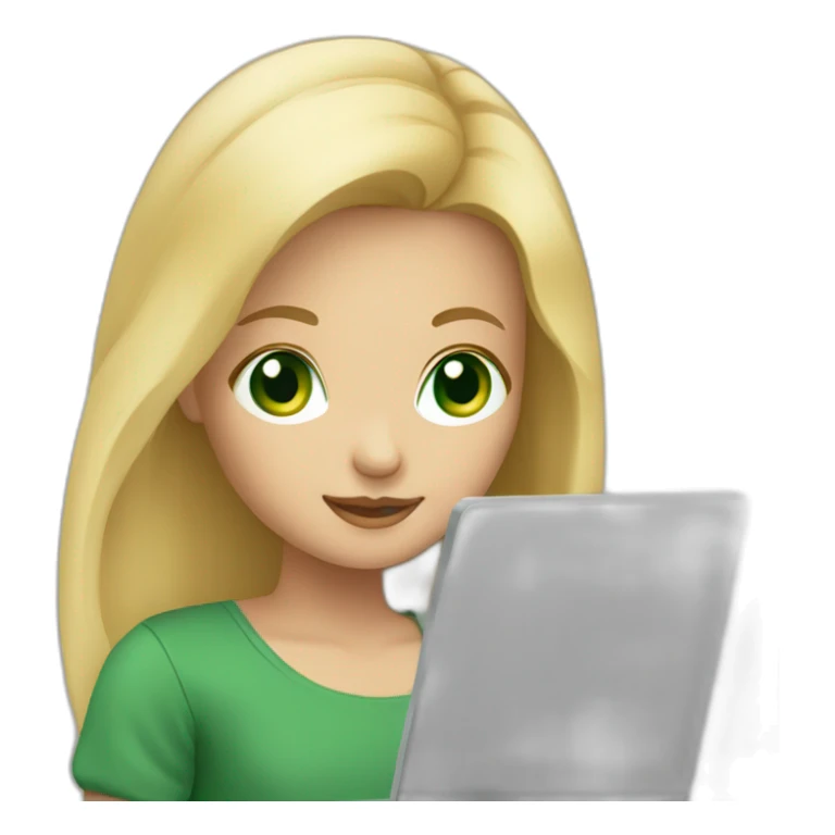 Girl blond with laptop with green eyes sticker
