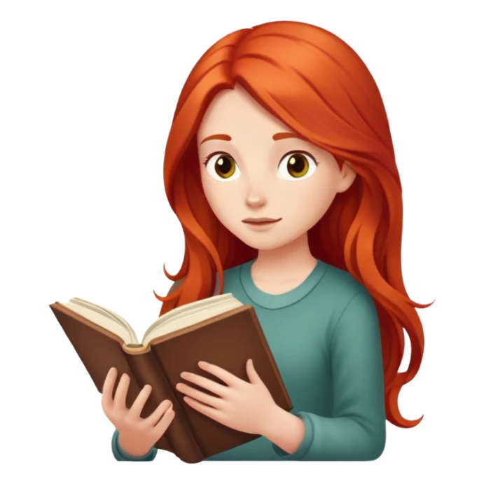 girl with long red hair reading a book sticker