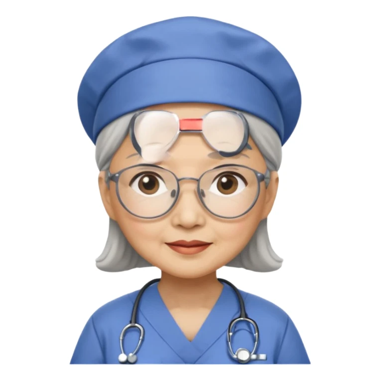OLD ASIAN WOMAN WITH GLASSES, NURSE SCRUBS, CAP sticker