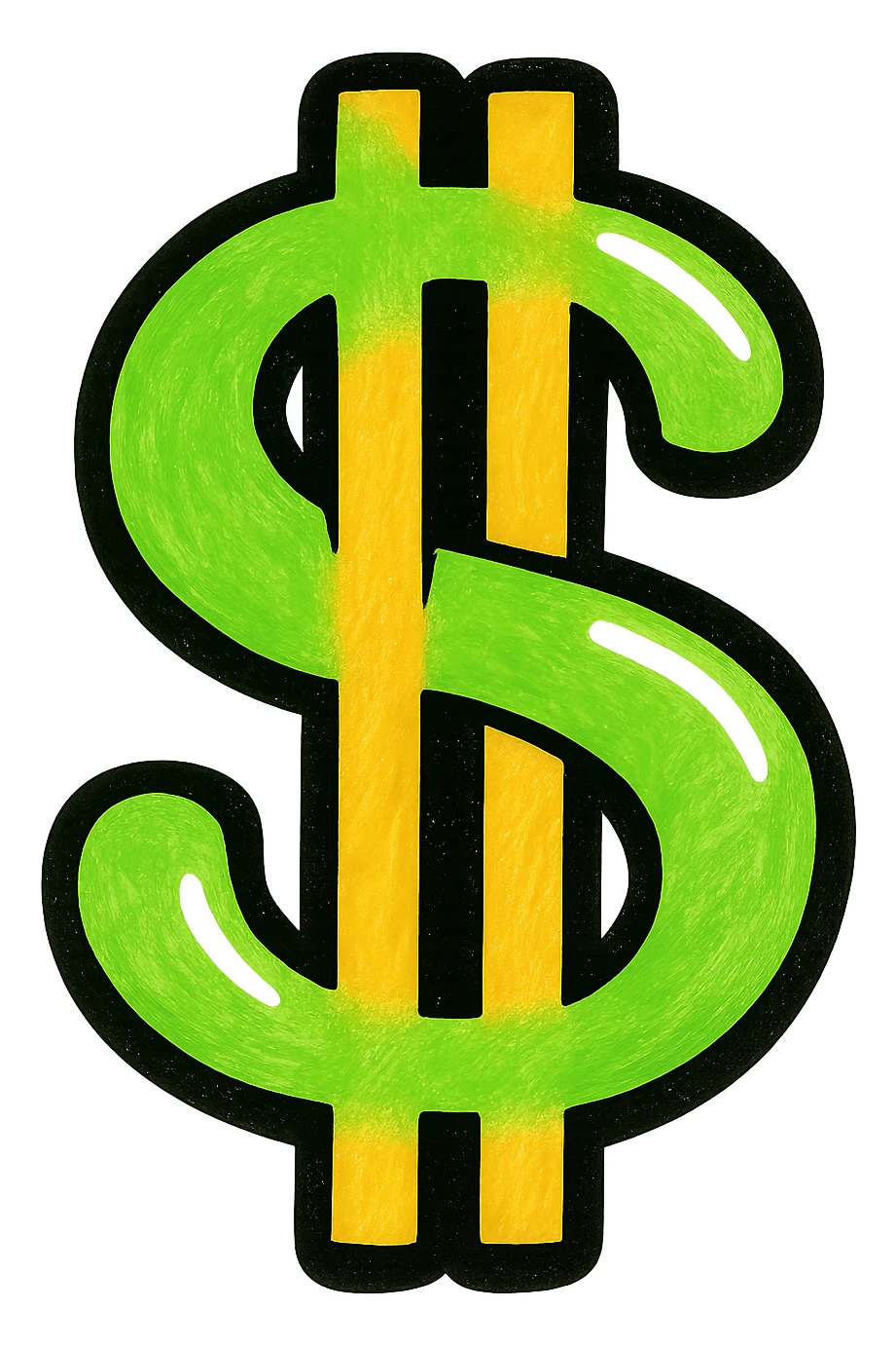 dollar sign, minimalistic, green gold and white color scheme, clean lines sticker
