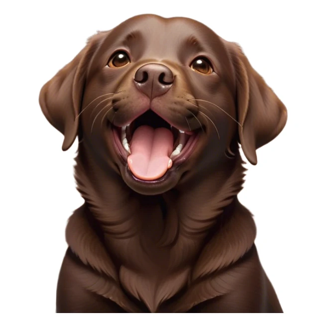 Cinematic Cute Yawning Chocolate Labrador Portrait Emoji, Head tilted slightly with a dramatic, wide-open yawn, showcasing a smooth chocolate Fur with a velvety texture, floppy ears slightly drooping, round brown eyes barely open in drowsy contentment, Simplified yet irresistibly adorable features, highly detailed, glowing with a soft, cozy glow, high shine, relaxed yet expressive, stylized with a touch of whimsy, bright and endearing, soft glowing outline, capturing the essence of a sleepy yet affectionate companion, so drowsy it feels like it could stretch out of the screen and curl up for a nap! sticker