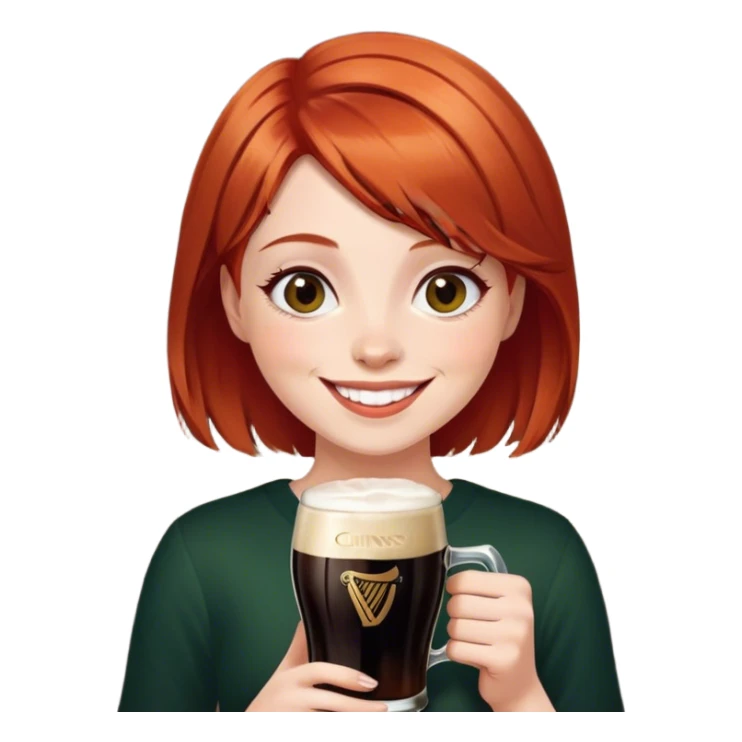 Short red hair girl smiling with Guinness  sticker