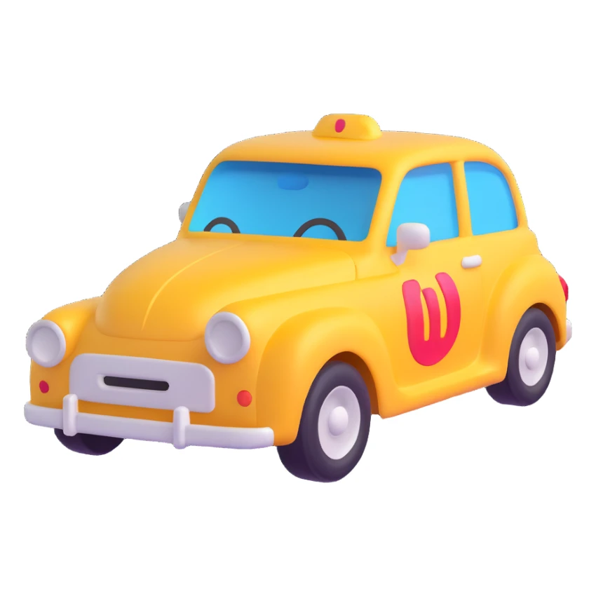 3D car with a realistic dent in the fender, 3D emoji style sticker