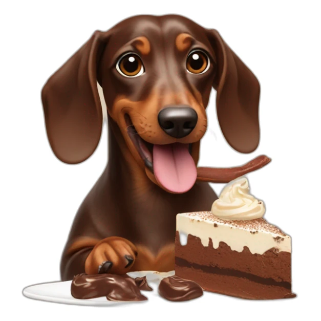 dachshund licking a mountain of chocolate cream sticker