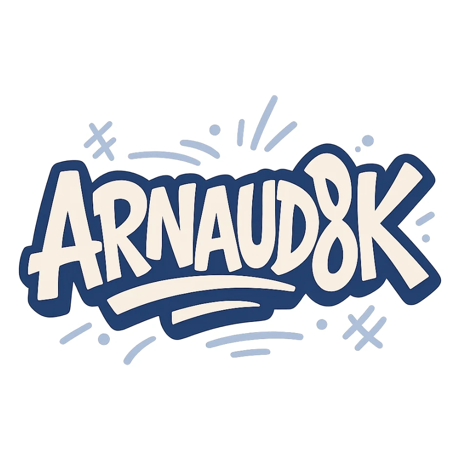 Logo 'Arnaud8K' in stylized graffiti lettering, urban energetic vibe, for young social media audience, no video elements sticker