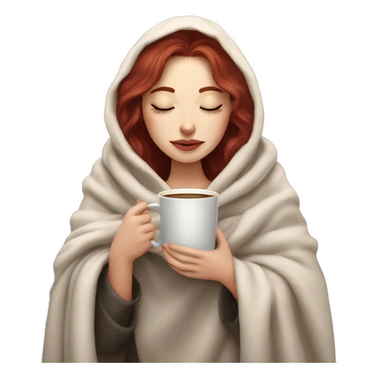 pale burgundy haired girl inside a blanket sipping coffee eyes closed sticker