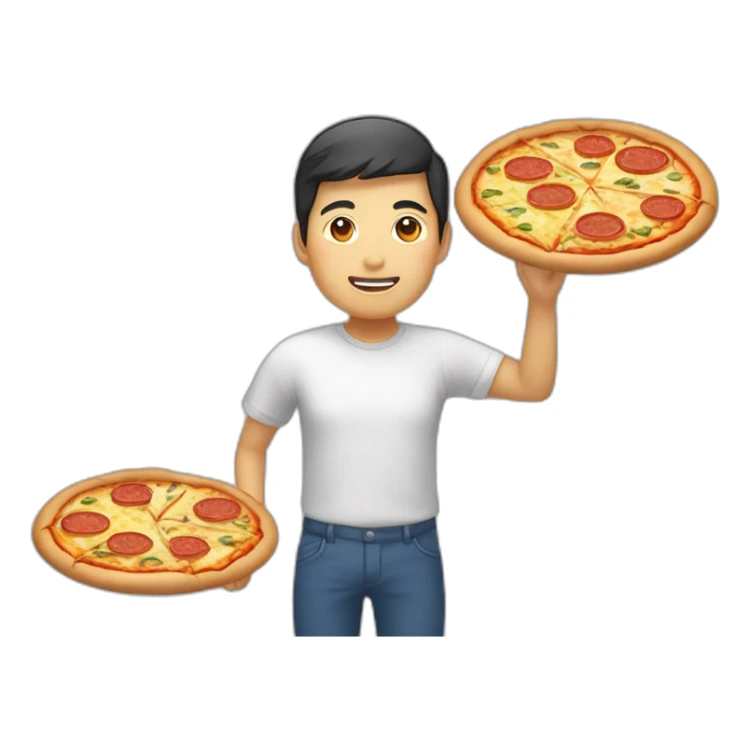 Asiatique qui mange une pizza avec des baguettes  sticker