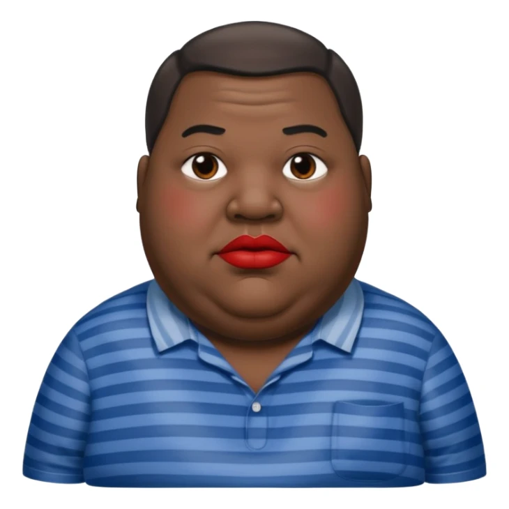 an extremely obese man with extremely dark skin and giant red lips wearing a blue-and-gray shirt sticker