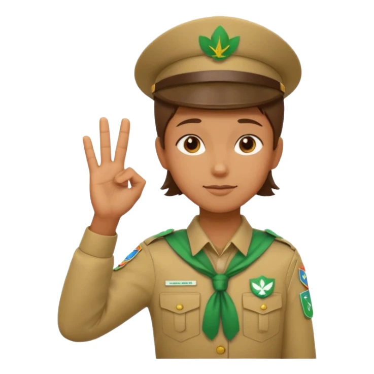 “Emoji-style person in a scout uniform making a balancing gesture with both hands. One hand holds a red cross (not allowed), the other a green checkmark (allowed). Thoughtful expression, simple clean emoji design, centered, transparent background.” sticker