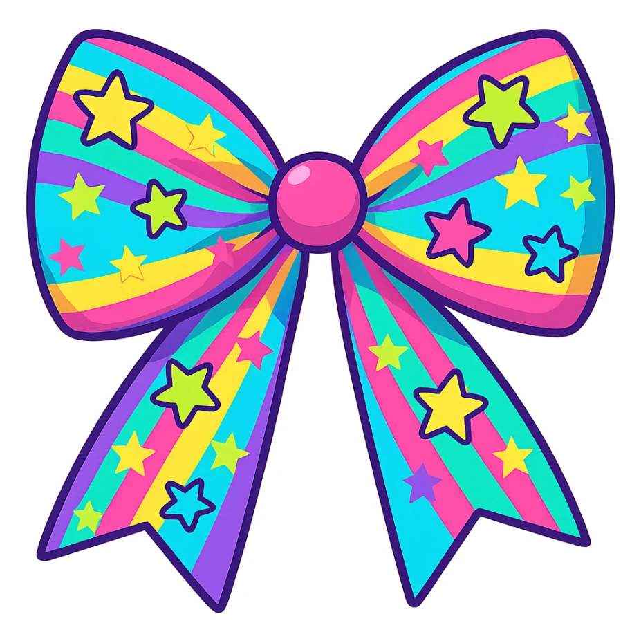 kpop fan bow with neon stripes and stars, fun and colorful sticker