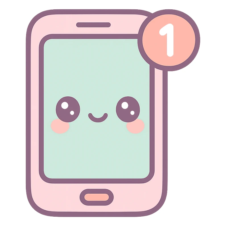 cellphone, kawaii chibi anime style, flat pastel colors, thick outlines, simple cute features, with a notification icon sticker