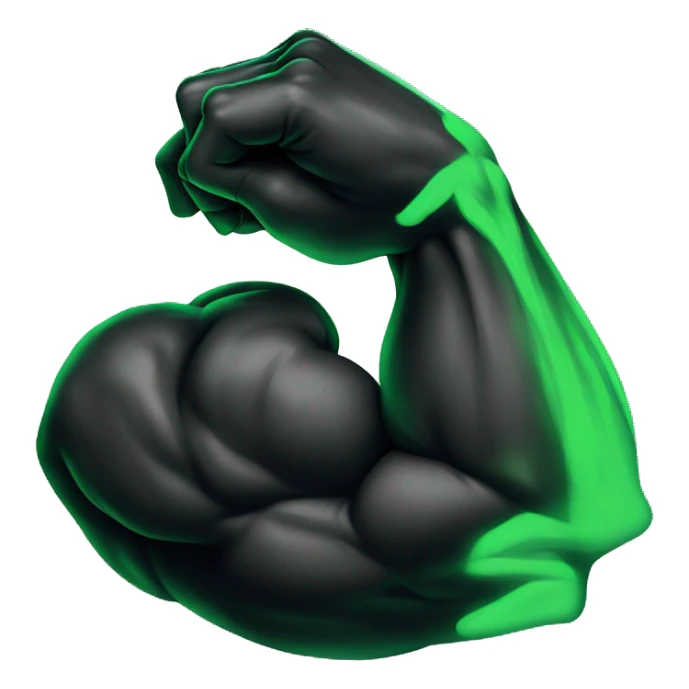 muscular biceps arm, glowing black/green sticker
