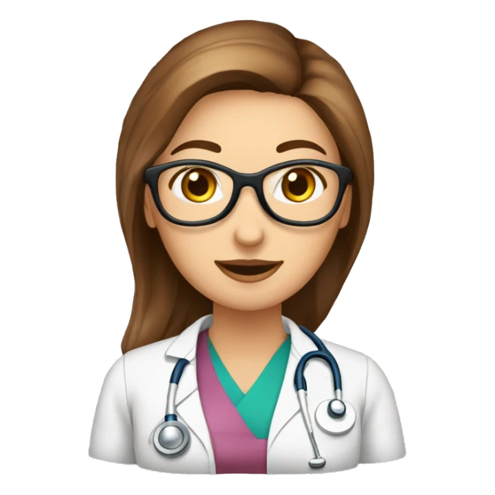 mujer medico de pelo marron y largo. Con ojos marrones. Mano con la palma hacia arriba  sticker