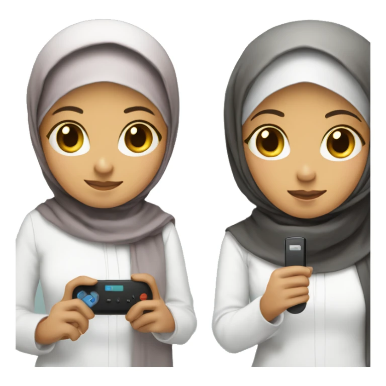 Hijabi girl holding  anki remote in one hand, computer  in the other  sticker
