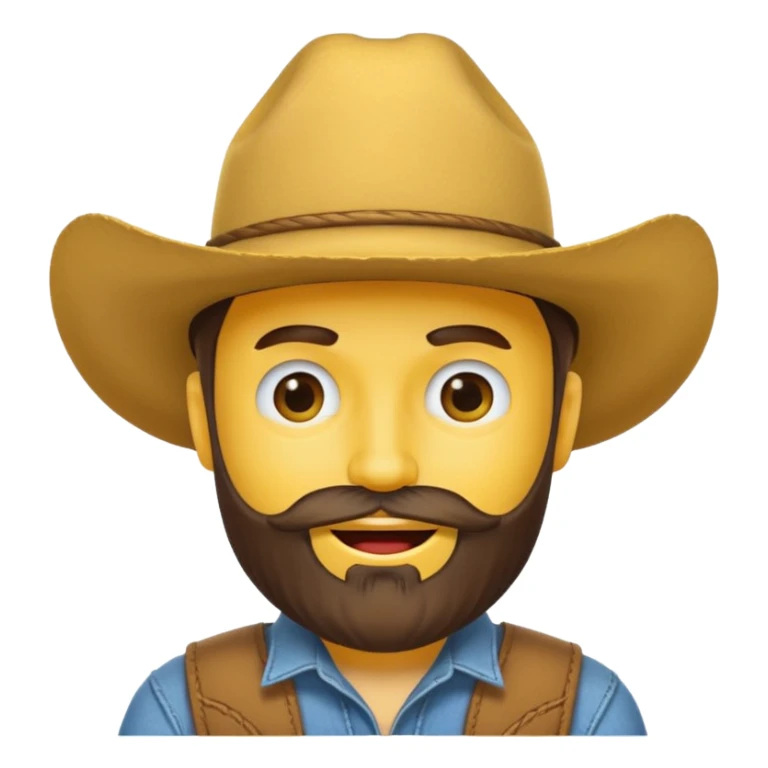 Winking yellow circle face with a beard wearing a cowboy hat sticker