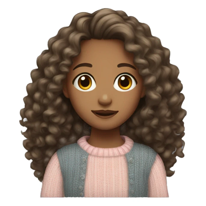 Girl with long brunette curly hair wearing sweater sticker