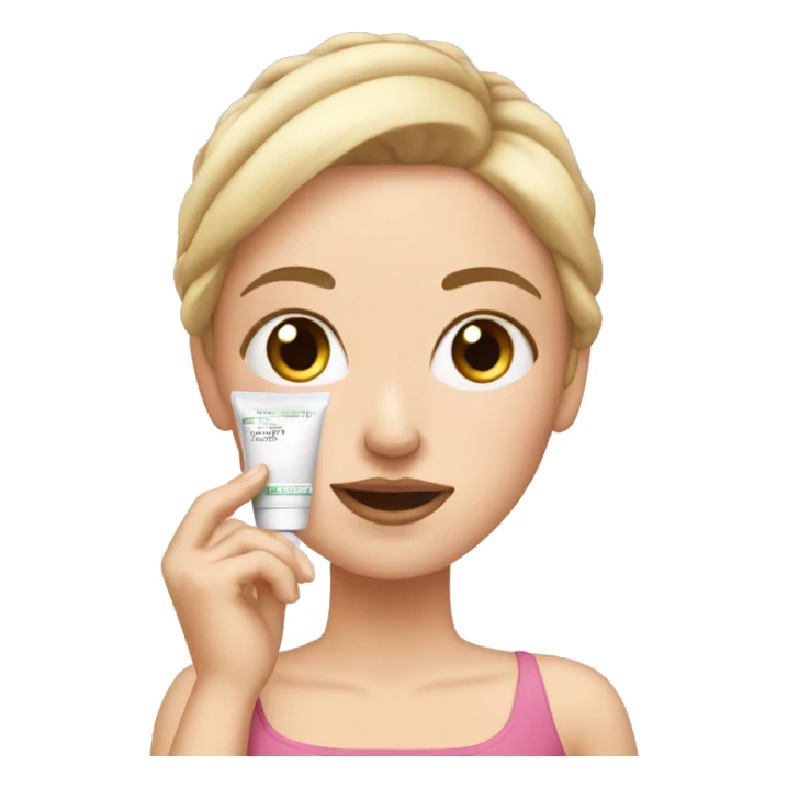 white girl applying cream on face sticker