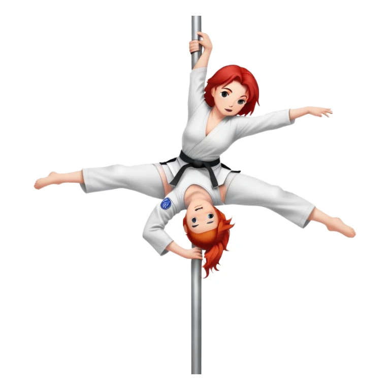 redhead character with red hair performing a jiu jitsu move on a pole dance pole sticker