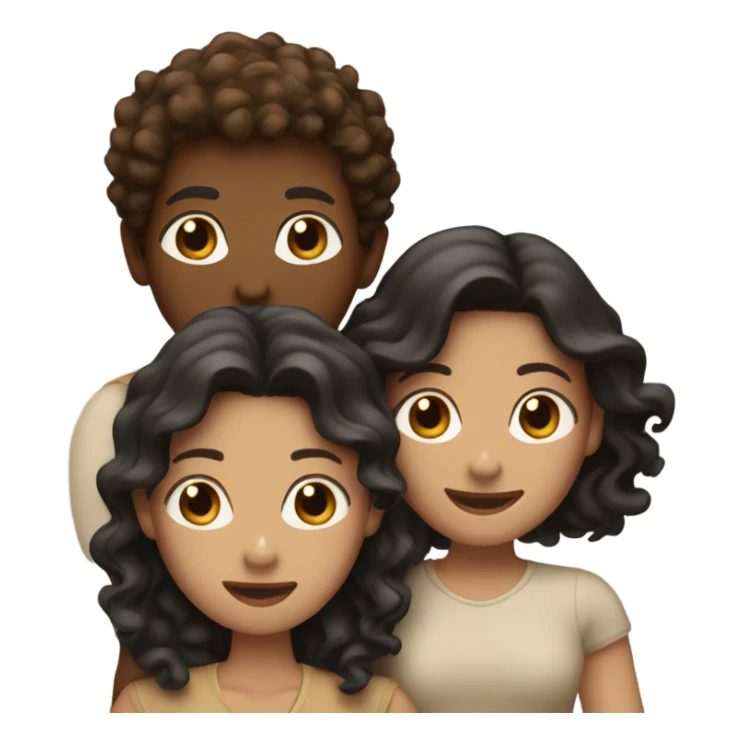 Three friends hugging. One white with dark brown wavy hair, one tan with brown hair, and one brown with curly black hair sticker