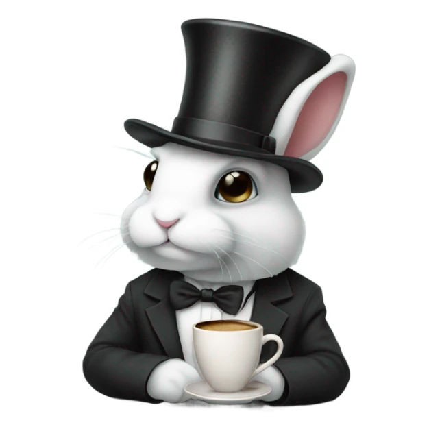 sad bunny with coffee and a tophat sticker