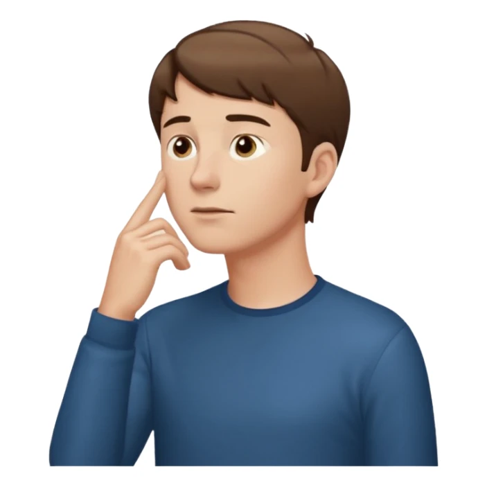 white guy looks up, stands sideways, puts hand to chin, thinks sticker