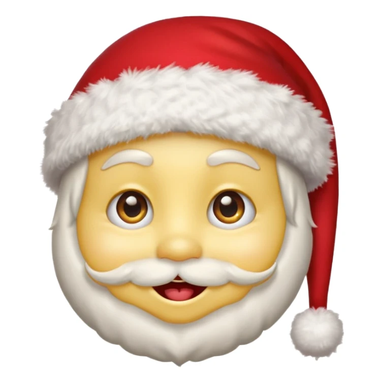 A yellow small smiling face wearing a red Santa hat with a pompom, rosy cheeks and twinkling eyes, conveying a warm, festive vibe. It should be a trolling smile. Like kappa. sticker