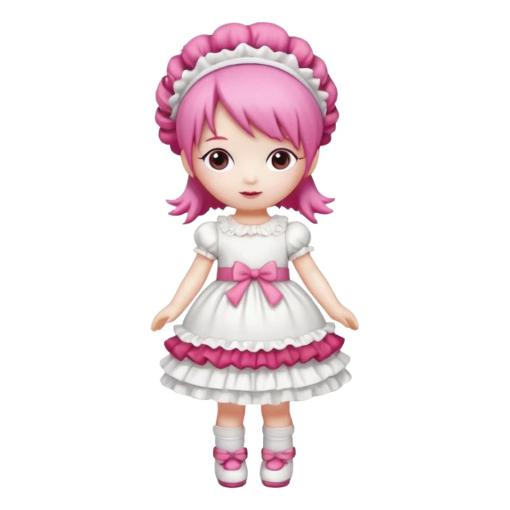 Isolated detaile illustration incredibly raspberry torte doll figurine full body with pink hair and a raspberry hairband sticker