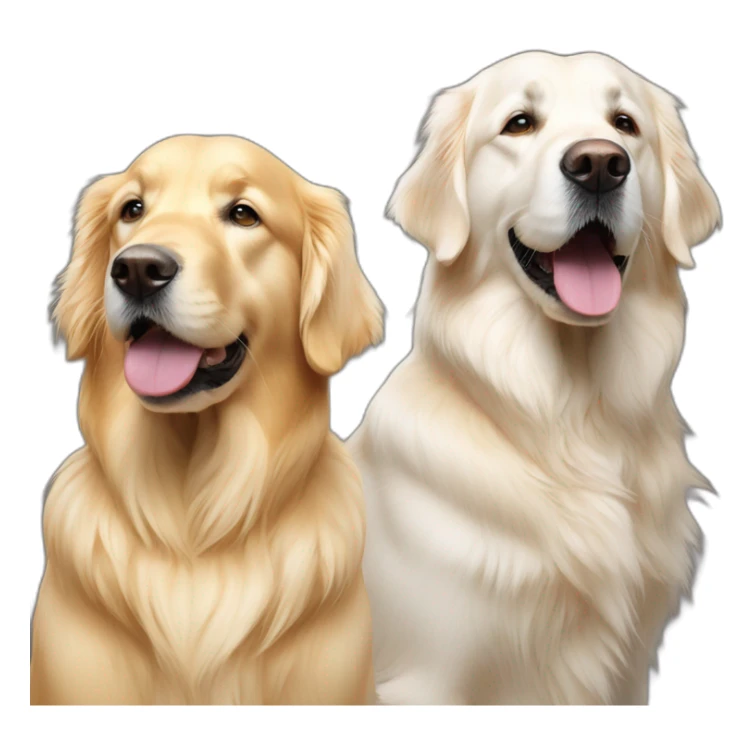 a pure white golden retriever, and a gold retriever side by side sticker