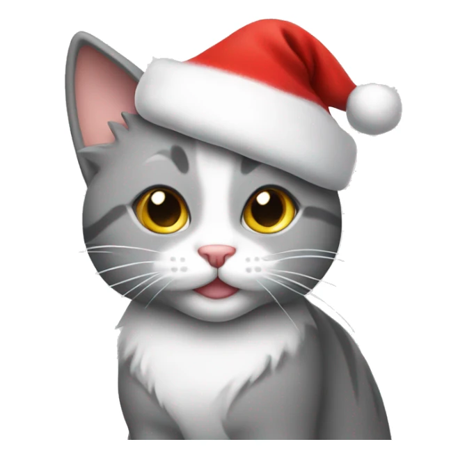 grey and white cat wearing santa hat sticker